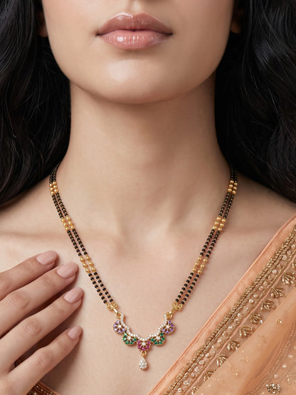 Gold Plated AD Studded Stylish Double Chain Mangalsutra for Women