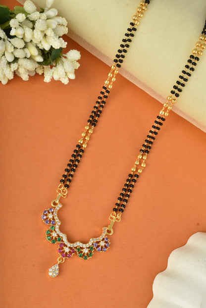 Gold Plated AD Studded Stylish Double Chain Mangalsutra for Women