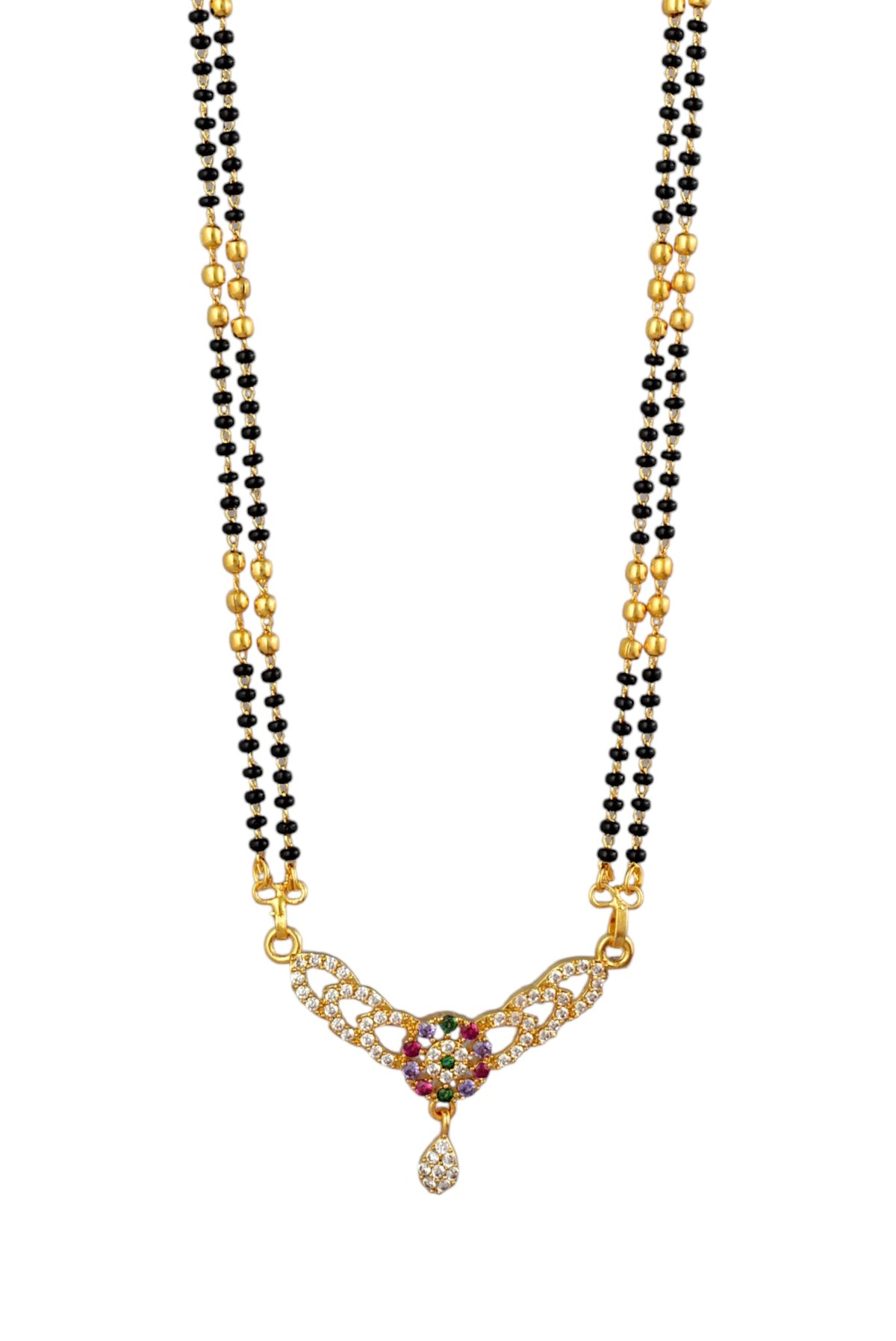 Gold Plated AD Studded Stylish Double Chain Mangalsutra for Women