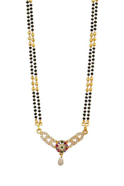 Gold Plated AD Studded Stylish Double Chain Mangalsutra for Women