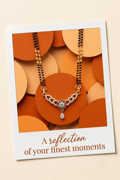 Gold Plated AD Studded Stylish Double Chain Mangalsutra for Women