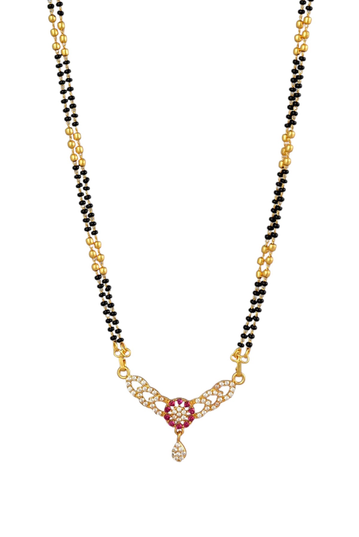 Gold Plated AD Studded Stylish Double Chain Mangalsutra for Women