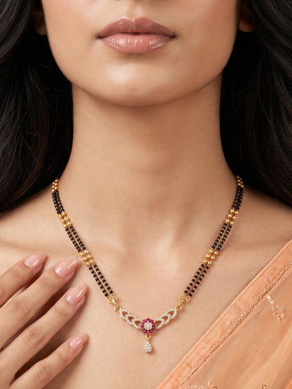 Gold Plated AD Studded Stylish Double Chain Mangalsutra for Women