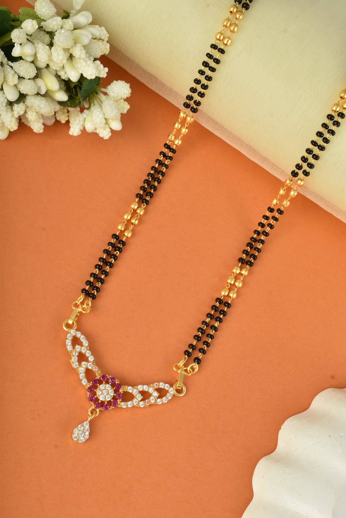 Gold Plated AD Studded Stylish Double Chain Mangalsutra for Women