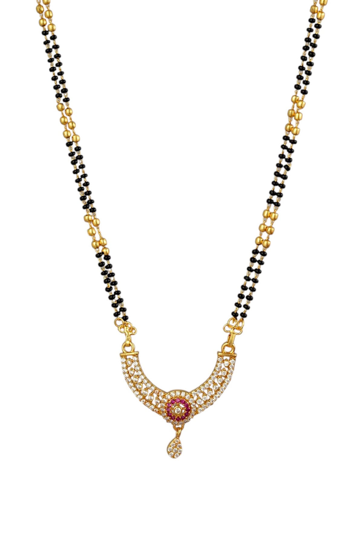 Gold Plated AD Studded Stylish Double Chain Mangalsutra for Women