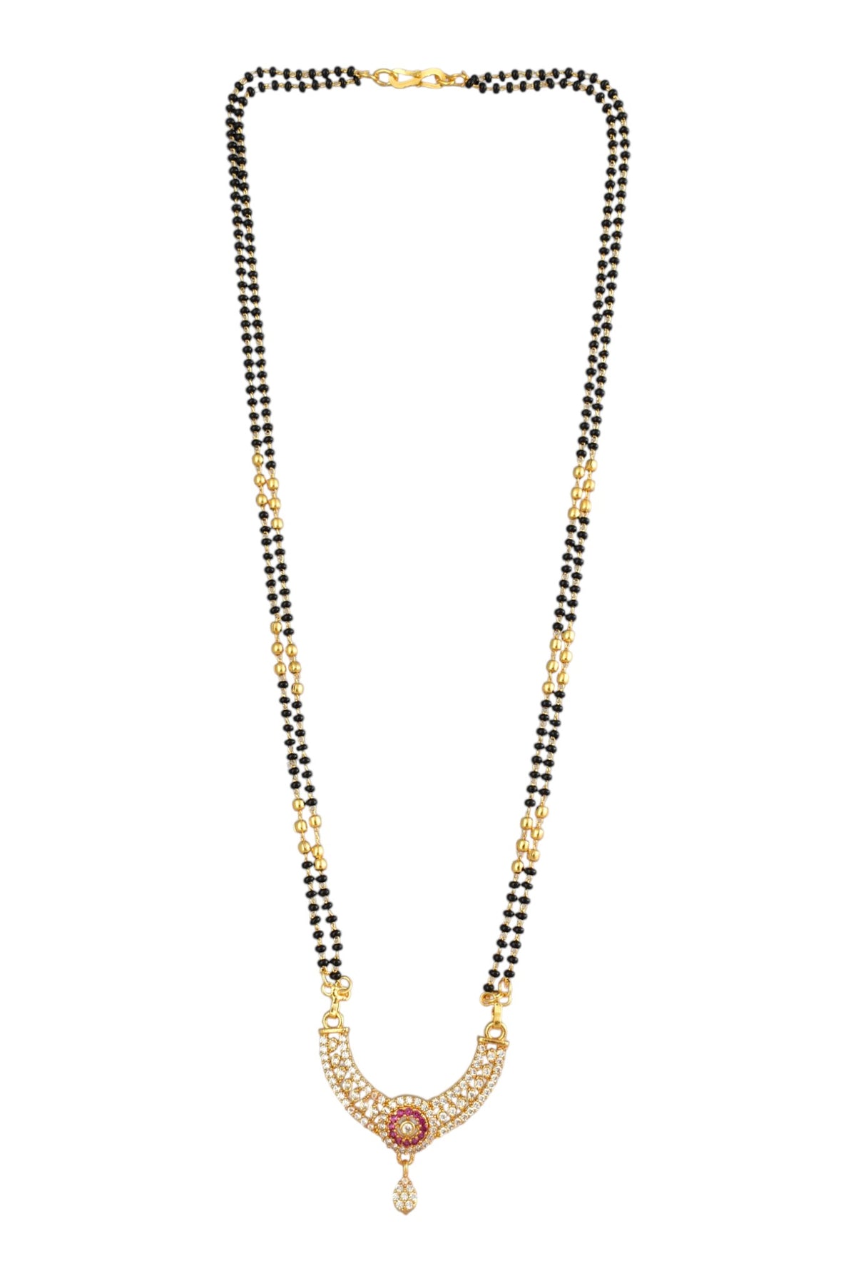 Gold Plated AD Studded Stylish Double Chain Mangalsutra for Women