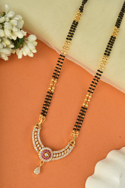 Gold Plated AD Studded Stylish Double Chain Mangalsutra for Women