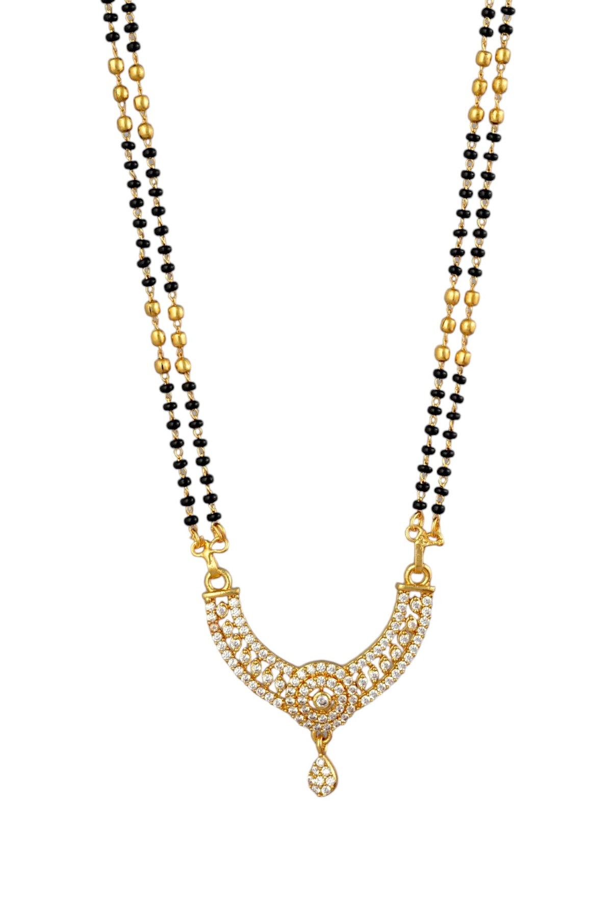 Gold Plated AD Studded Stylish Double Chain Mangalsutra for Women