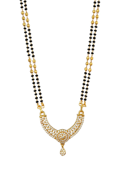 Gold Plated AD Studded Stylish Double Chain Mangalsutra for Women