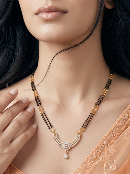 Gold Plated AD Studded Stylish Double Chain Mangalsutra for Women