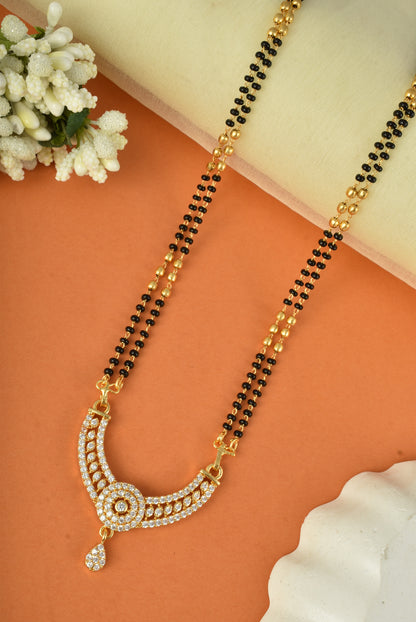 Gold Plated AD Studded Stylish Double Chain Mangalsutra for Women