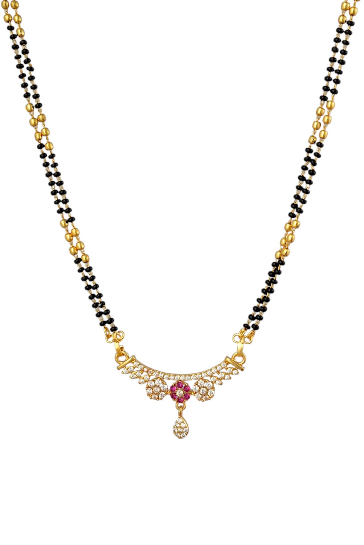 Gold Plated AD Studded Stylish Double Chain Mangalsutra for Women
