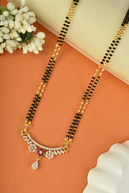 Gold Plated AD Studded Stylish Double Chain Mangalsutra for Women