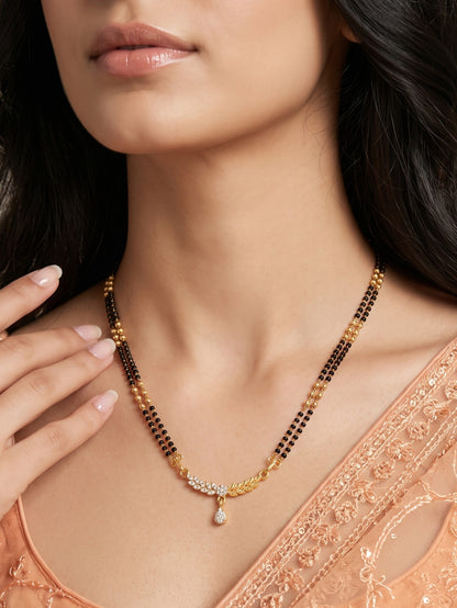 Gold Plated AD Studded Stylish Double Chain Mangalsutra for Women