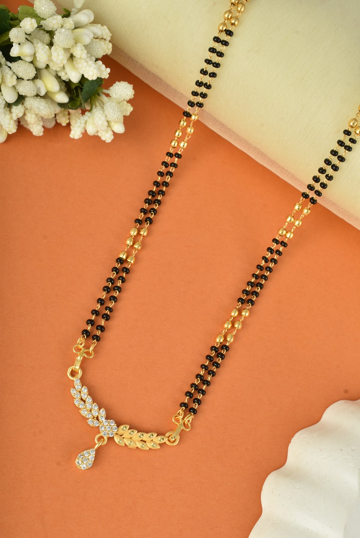 Gold Plated AD Studded Stylish Double Chain Mangalsutra for Women