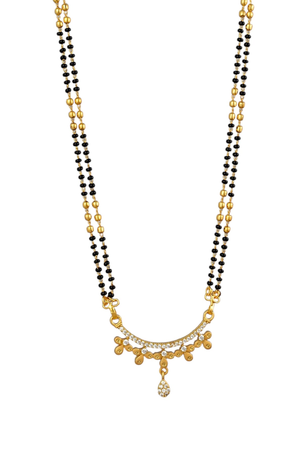 Gold Plated AD Studded Stylish Double Chain Mangalsutra for Women