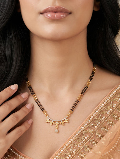 Gold Plated AD Studded Stylish Double Chain Mangalsutra for Women