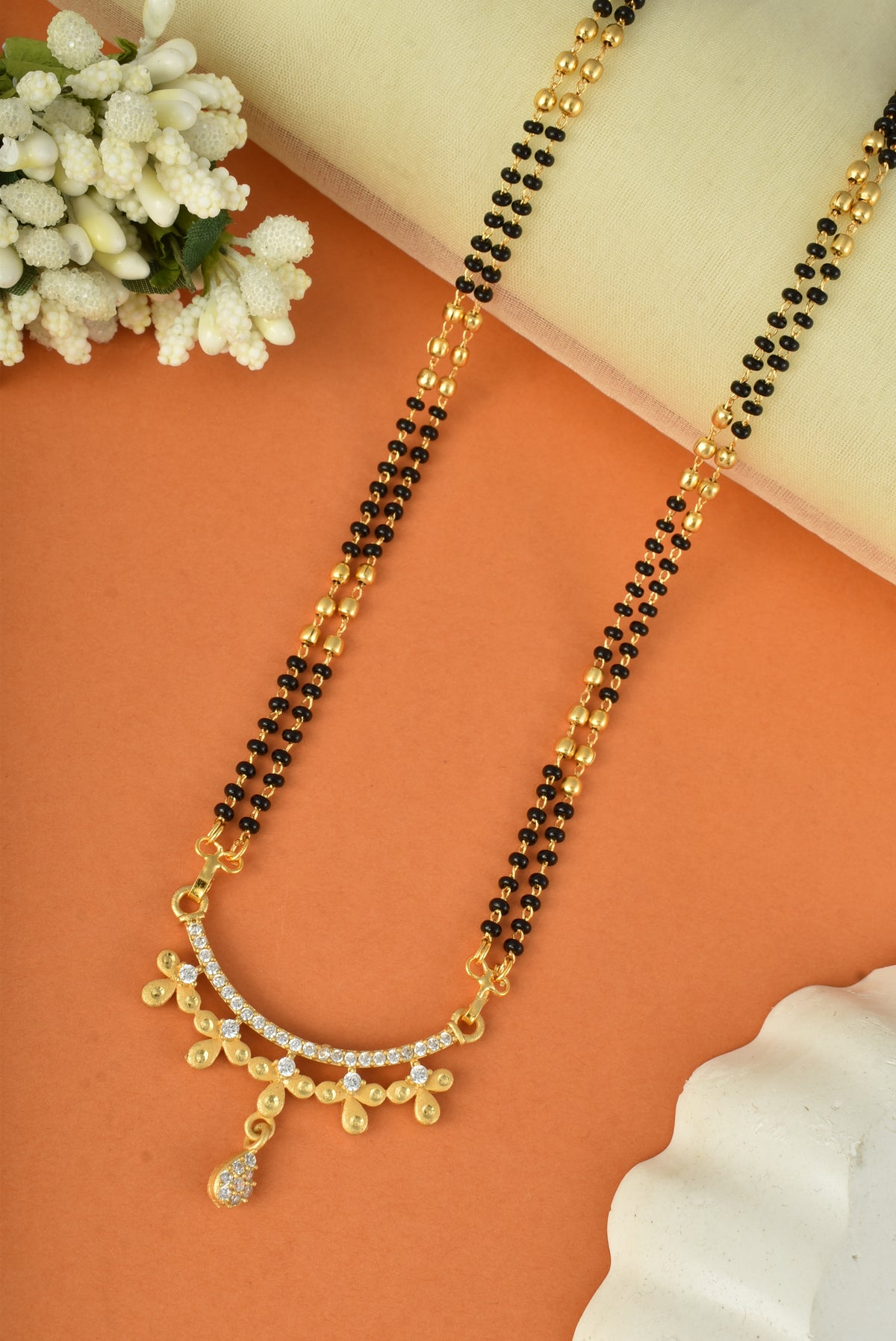 Gold Plated AD Studded Stylish Double Chain Mangalsutra for Women