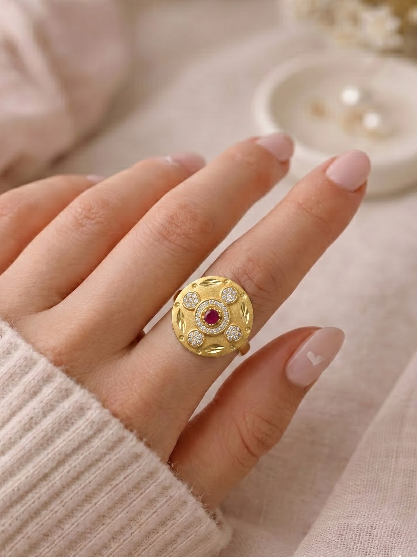Women's Traditional Ethnic Statement Ring for Festive, Wedding