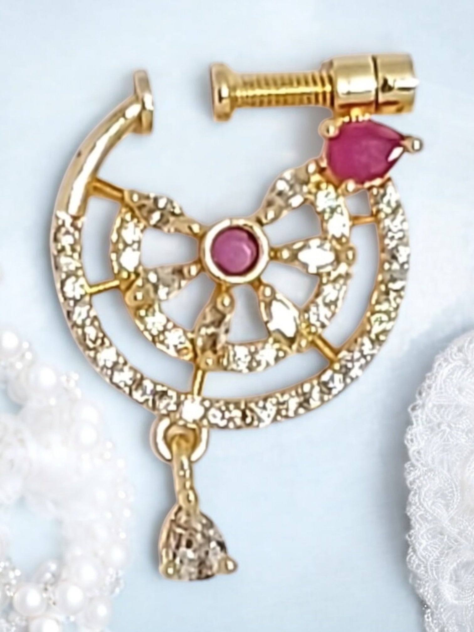 nath,nathni nosepin,nosering,no need piercing nath,screwed nosepin