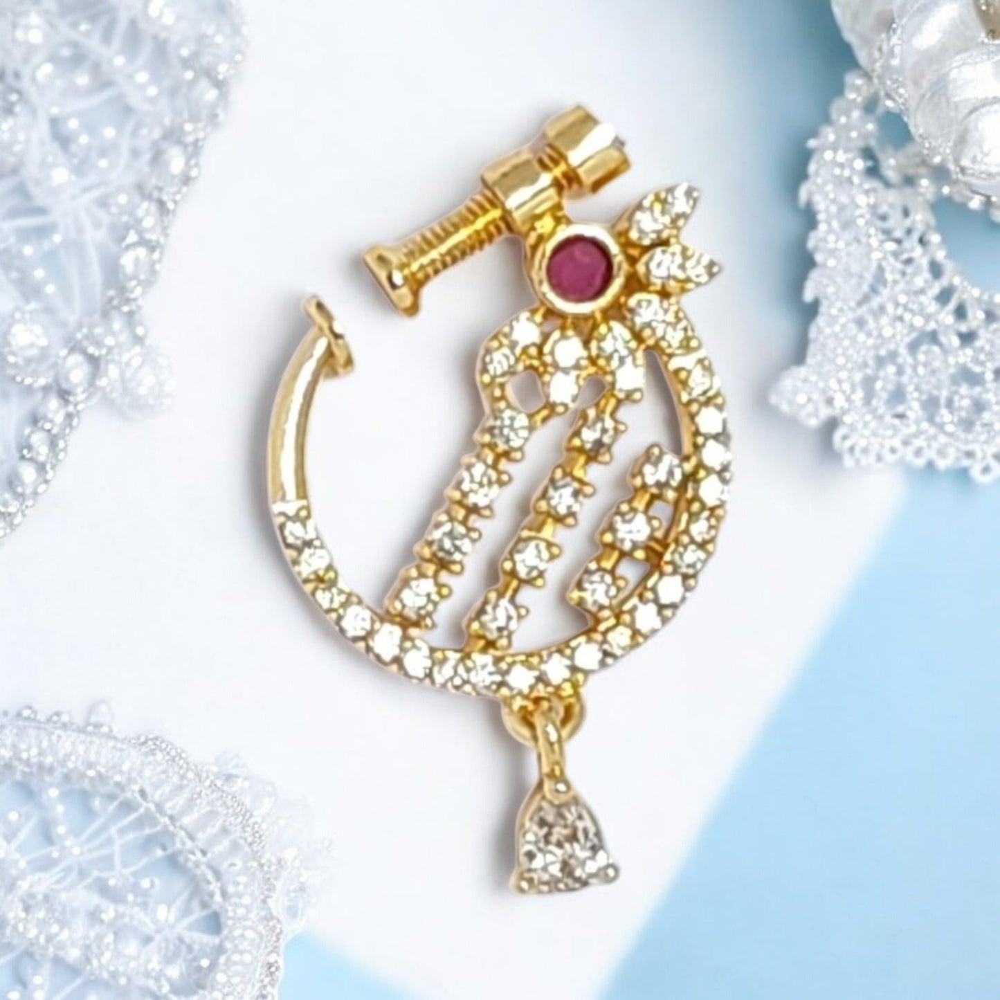 nath,nathni nosepin,nosering,no need piercing nath,screwed nosepin