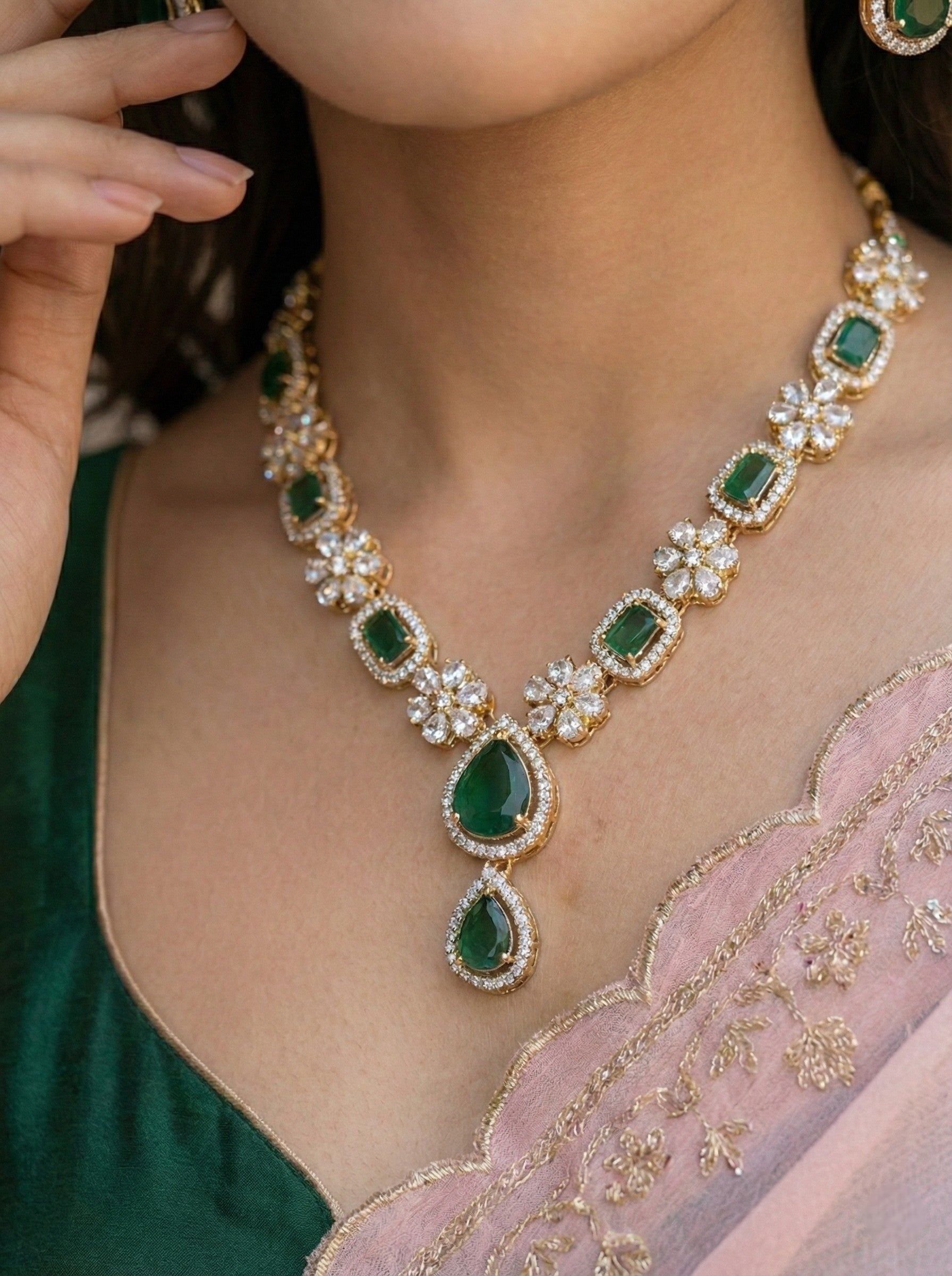 Necklace,american diamond set,ad set,silver set