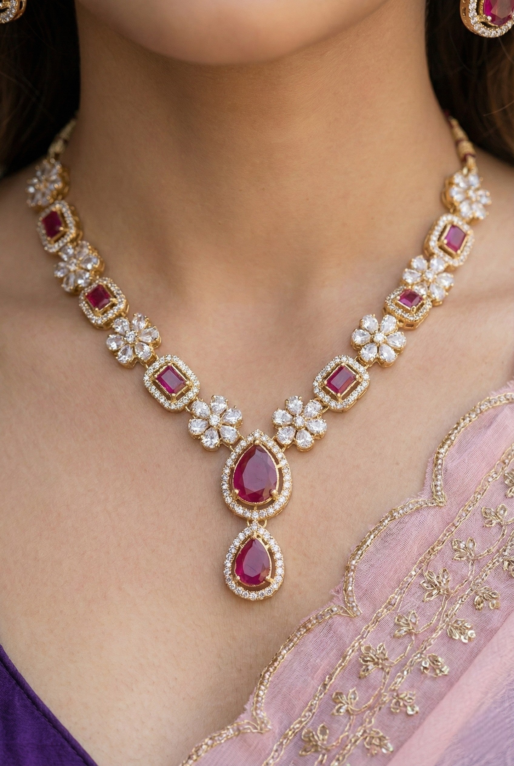 Necklace,american diamond set,ad set,silver set