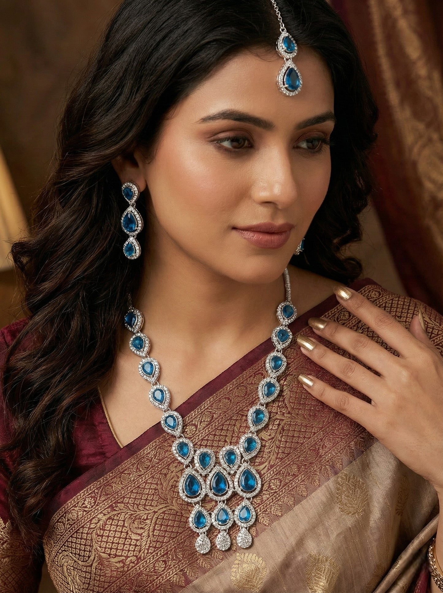 Necklace,american diamond set,ad set,silver set