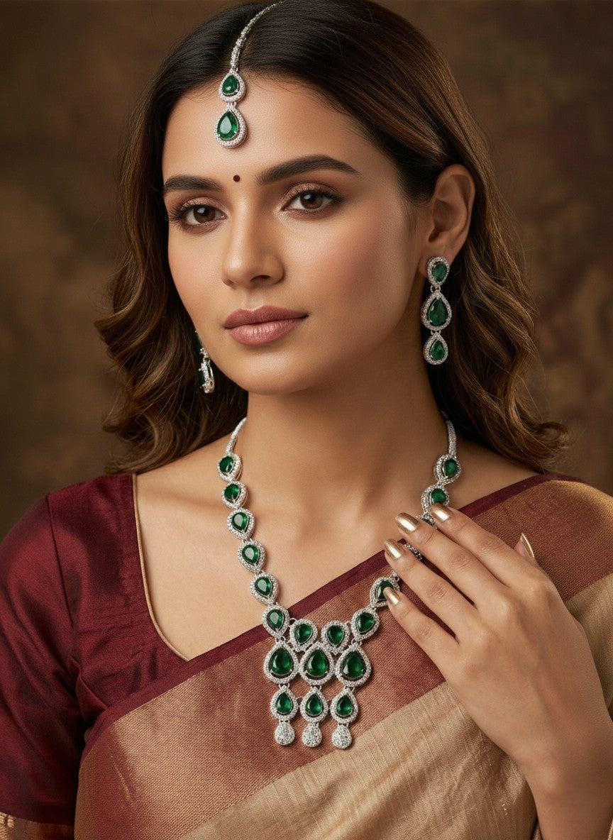 Necklace,american diamond set,ad set,silver set