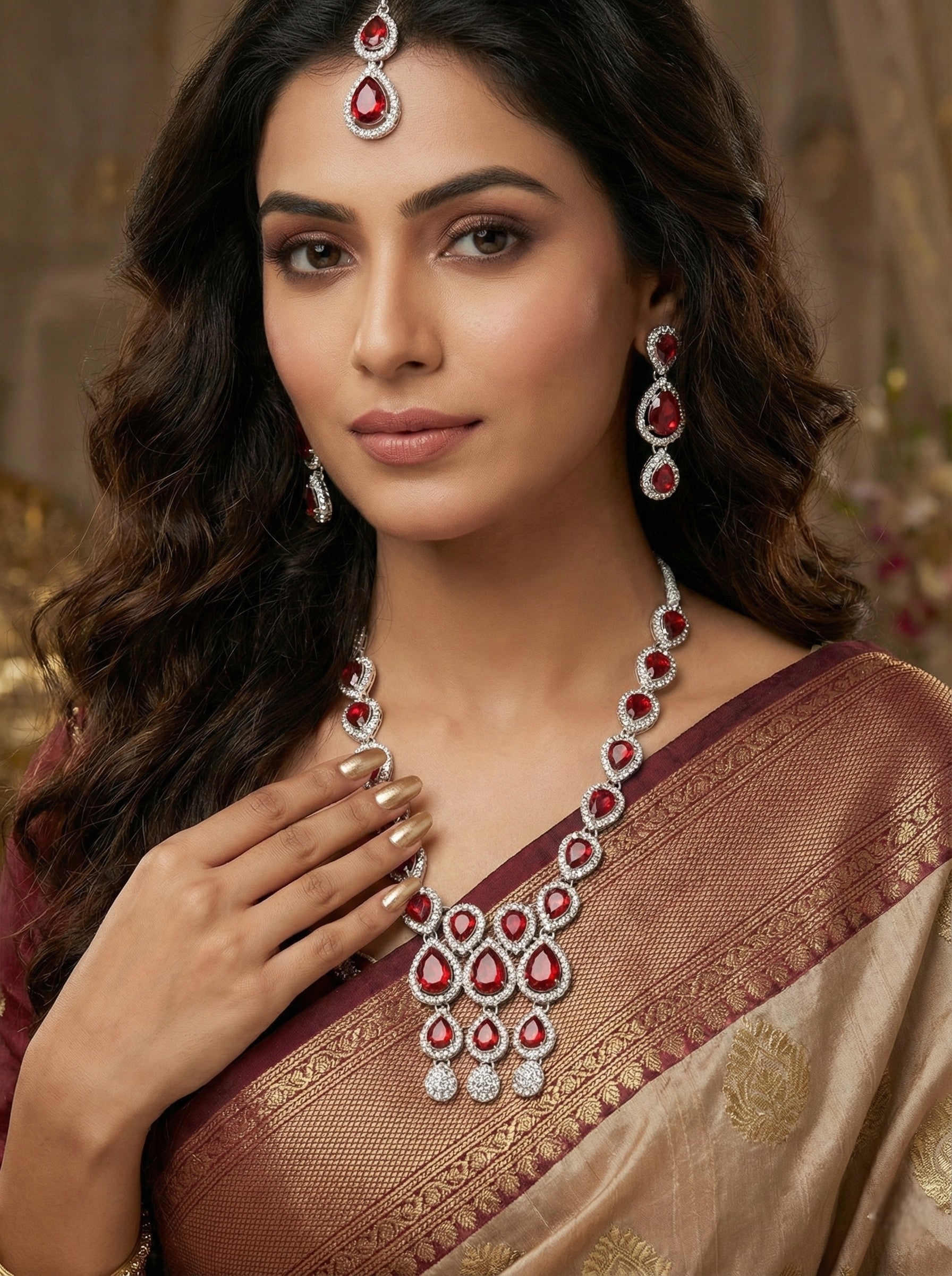 Necklace,american diamond set,ad set,silver set