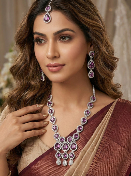 Necklace,american diamond set,ad set,silver set