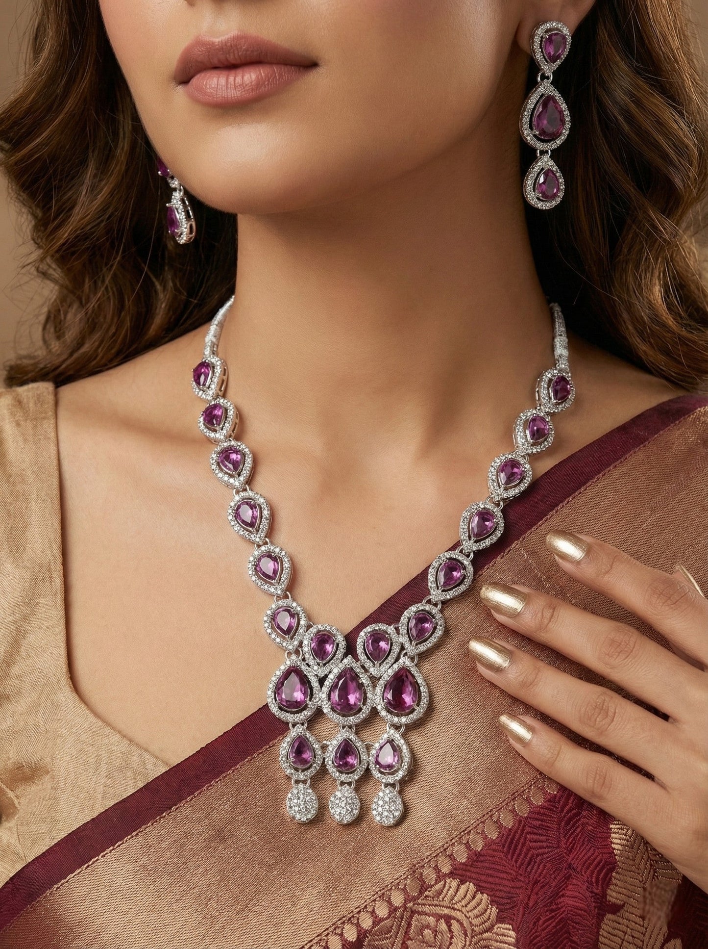 Necklace,american diamond set,ad set,silver set