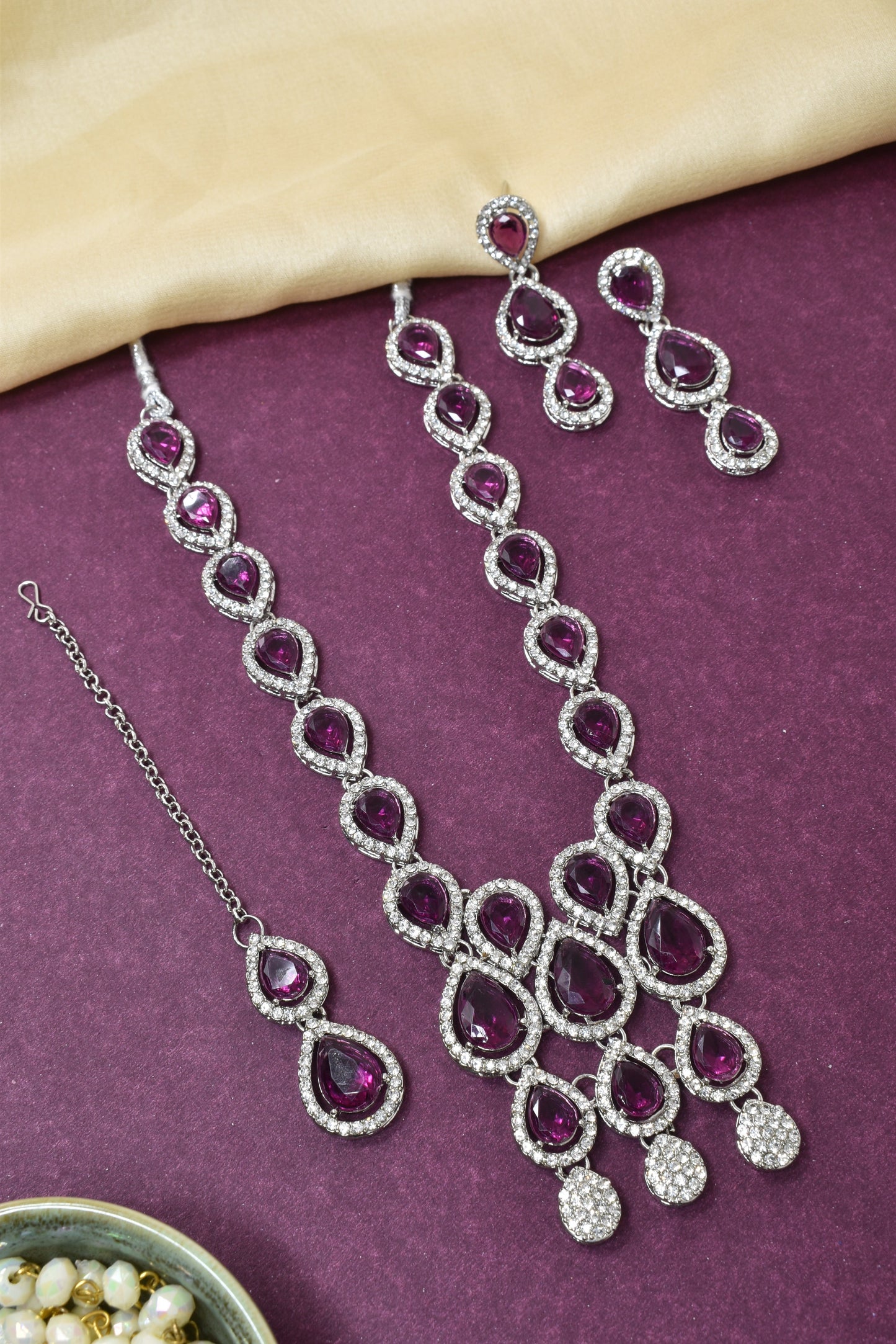 Necklace,american diamond set,ad set,silver set