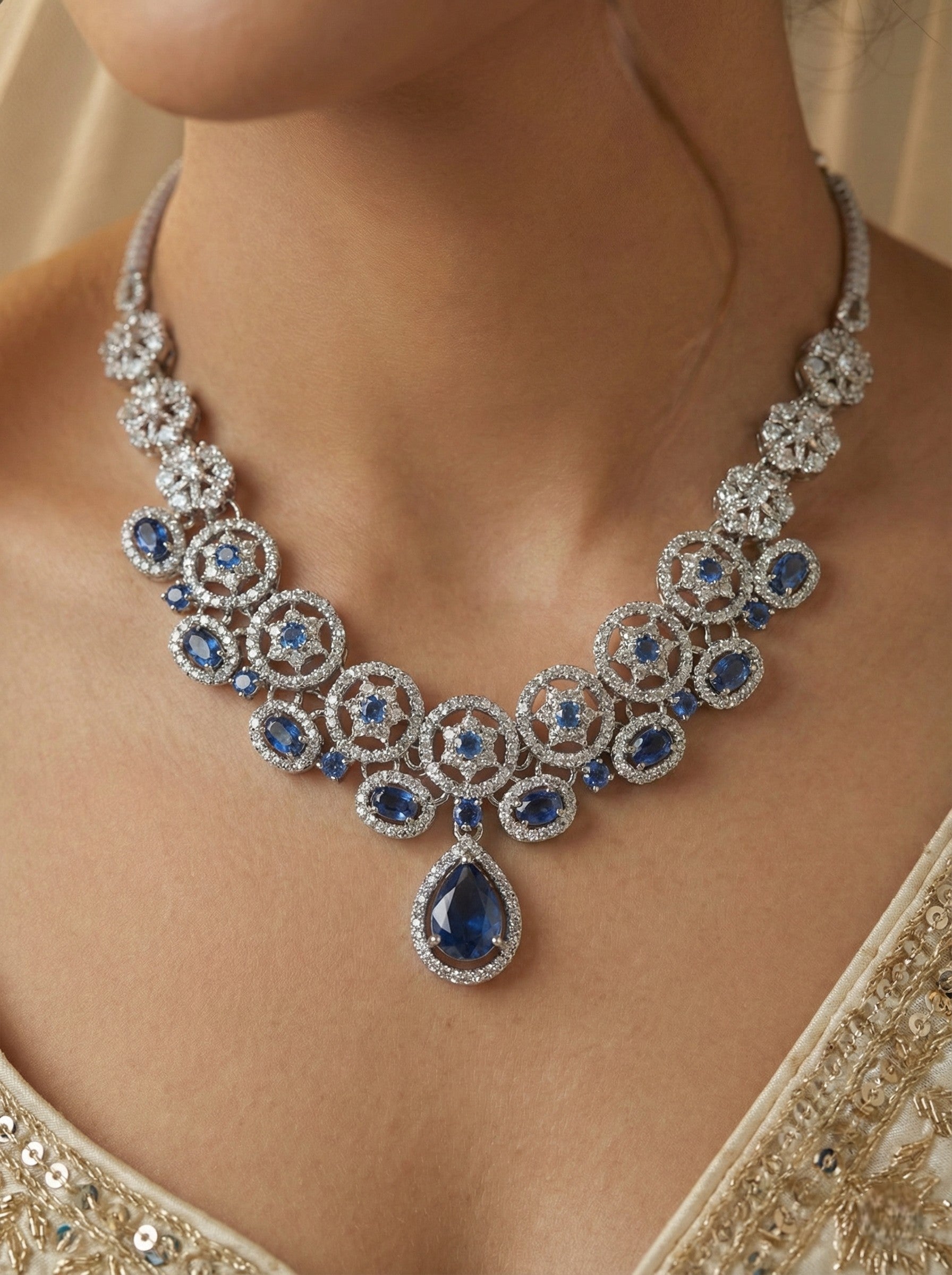 Necklace,american diamond set,ad set,silver set