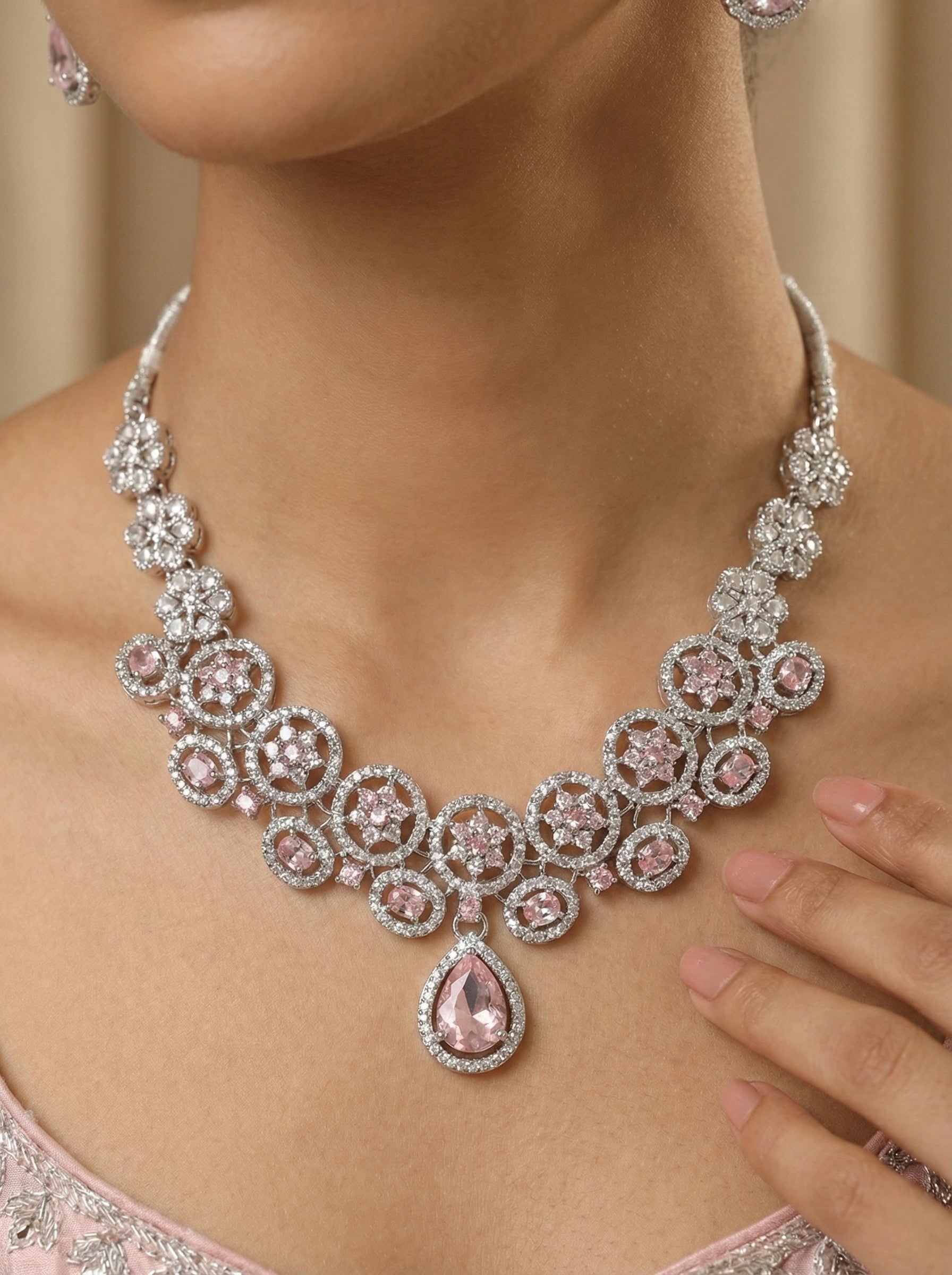 Necklace,american diamond set,ad set,silver set