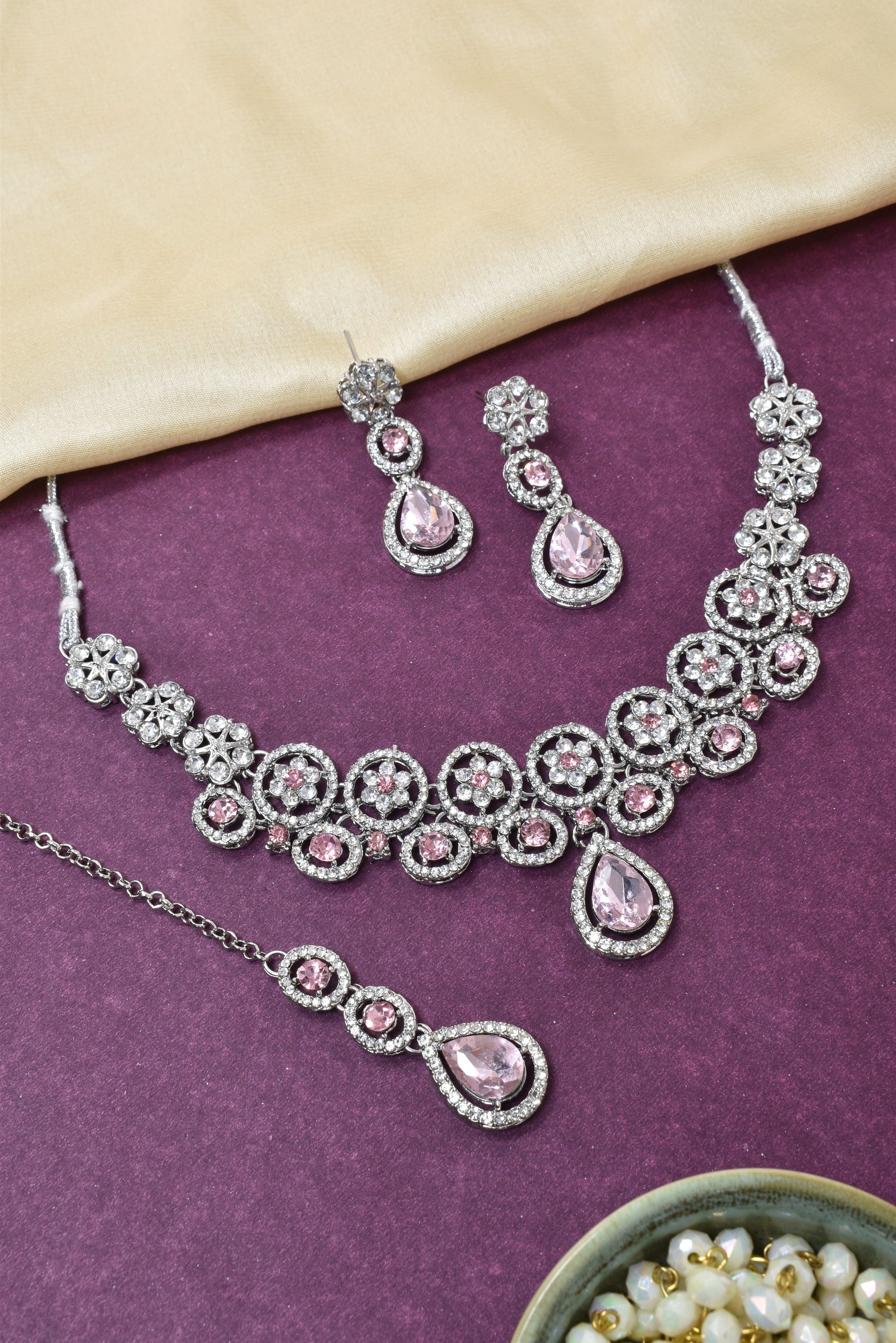 Necklace,american diamond set,ad set,silver set