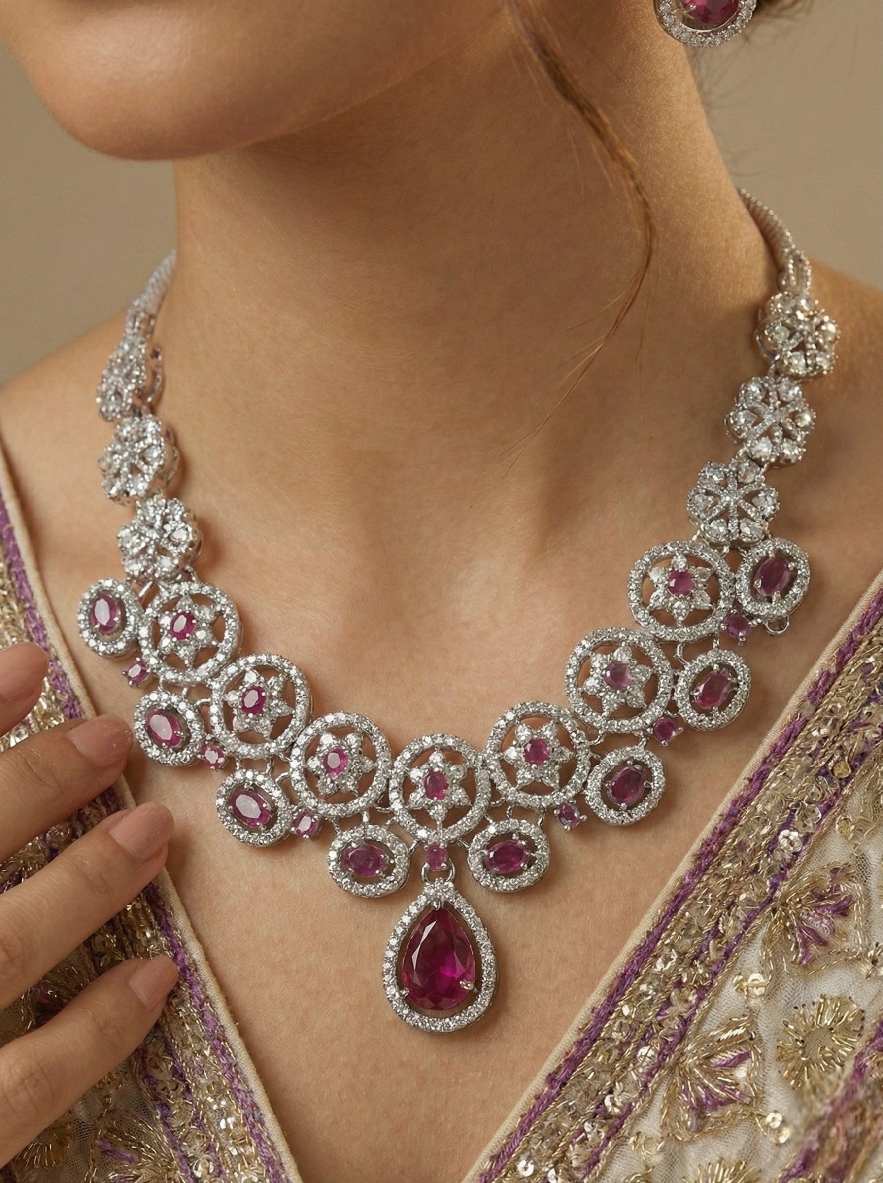 Necklace,american diamond set,ad set,silver set