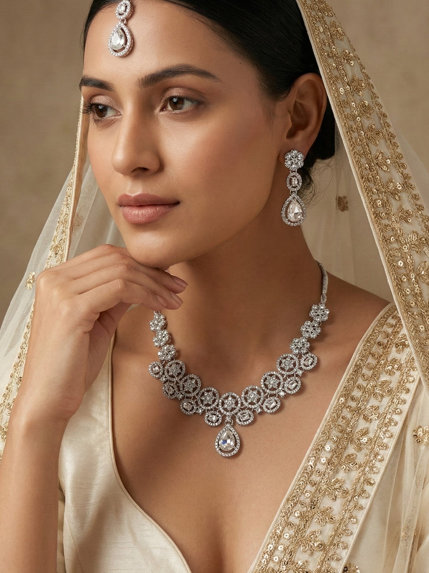 Necklace,american diamond set,ad set,silver set