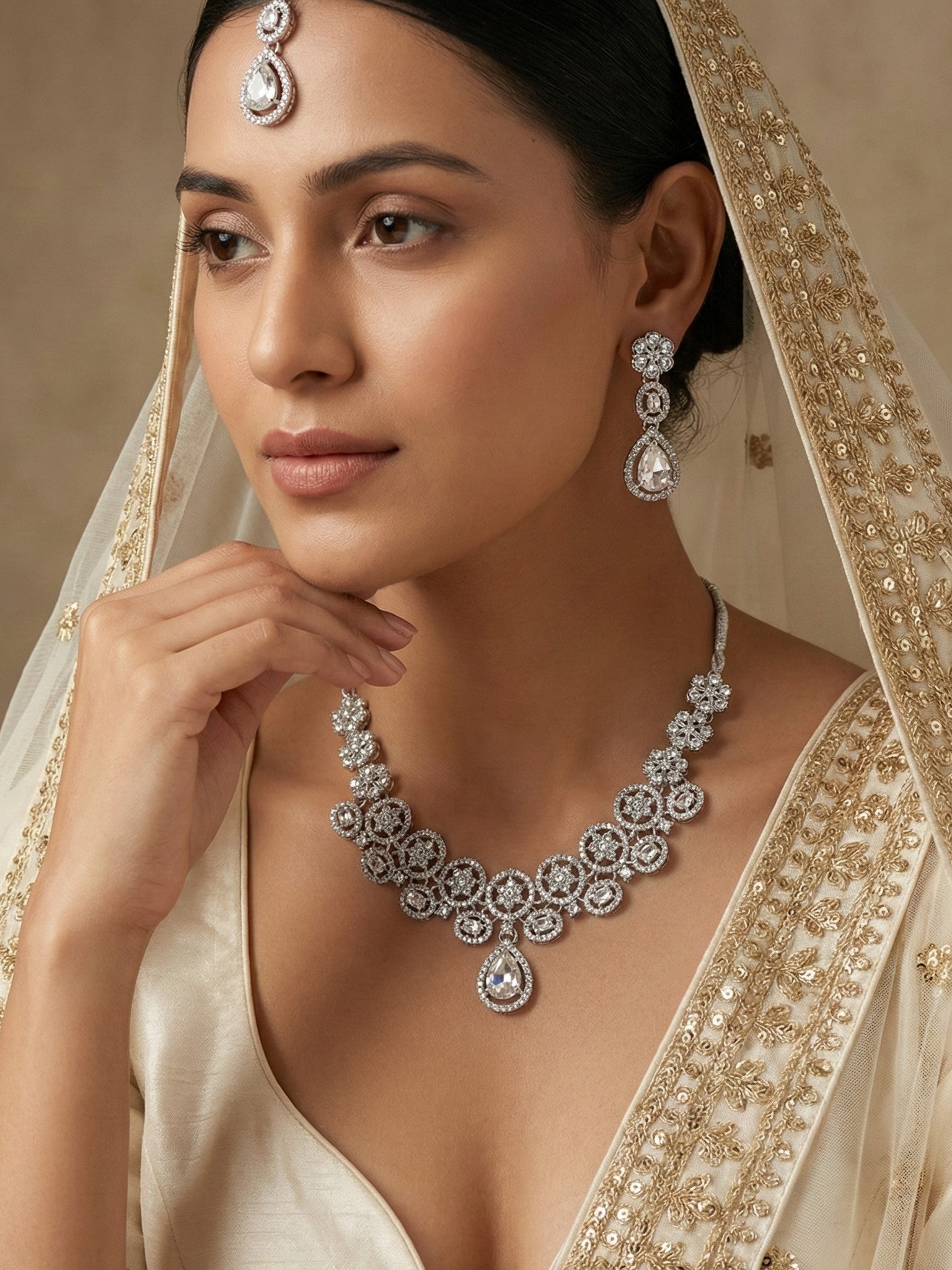 Necklace,american diamond set,ad set,silver set