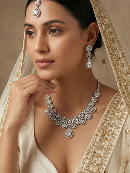 Necklace,american diamond set,ad set,silver set