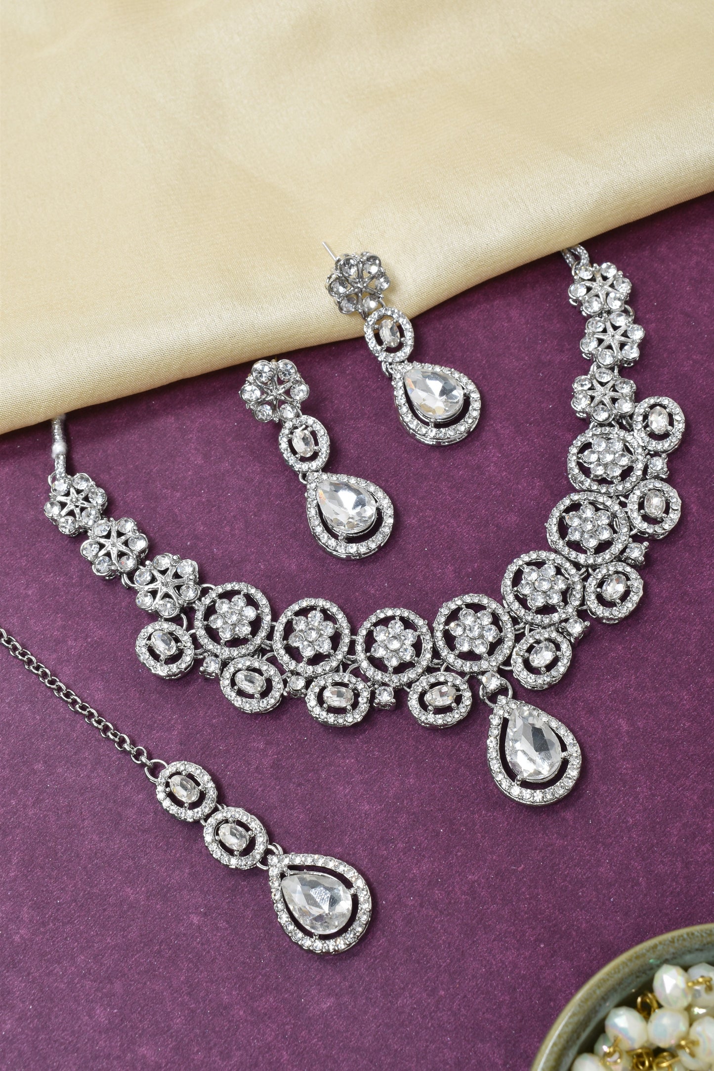 Necklace,american diamond set,ad set,silver set