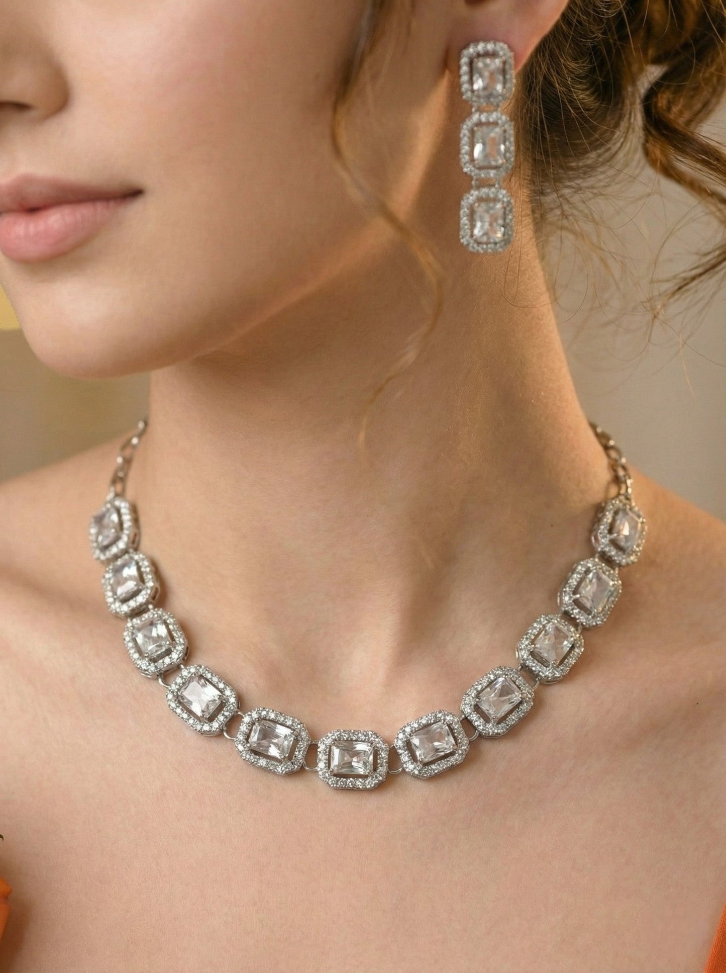 Necklace,american diamond set,ad set,silver set