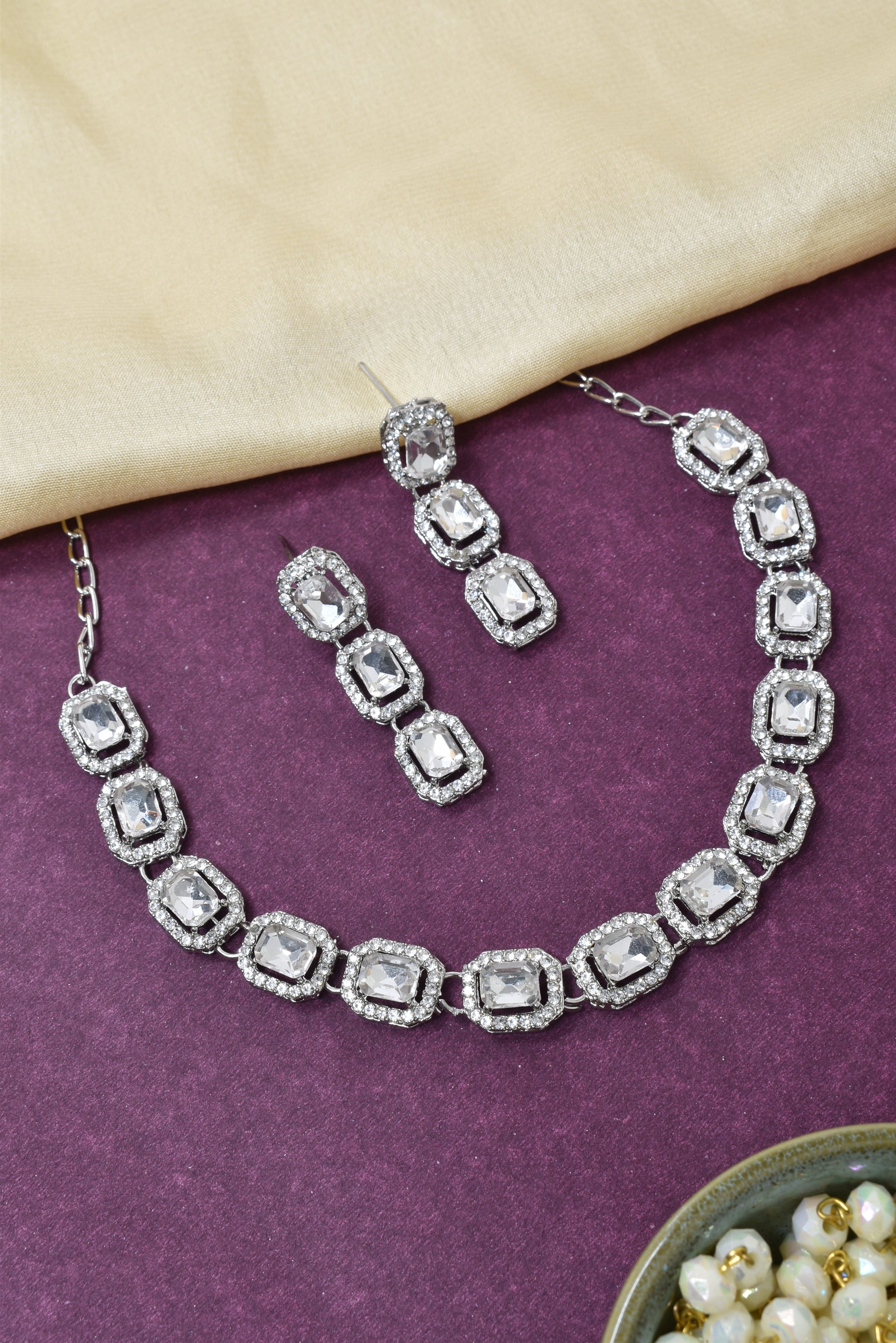 Necklace,american diamond set,ad set,silver set