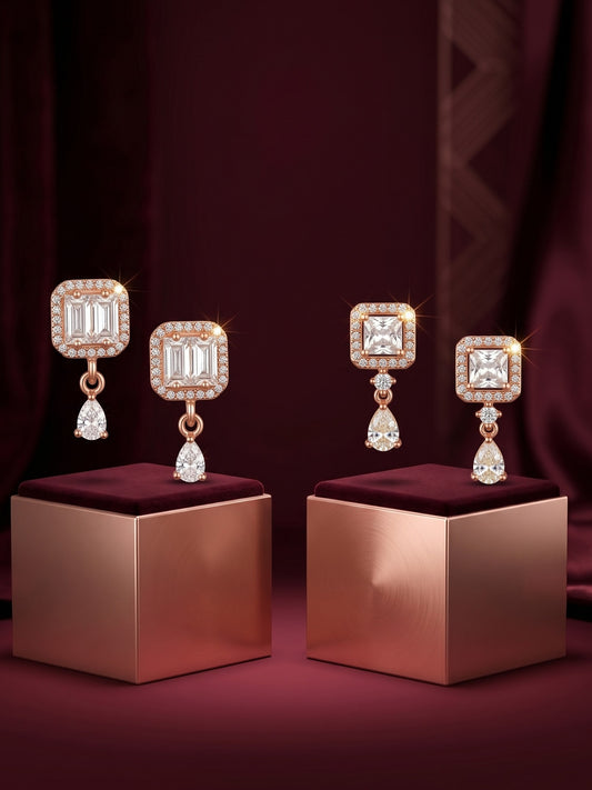 Elegant Sparkling Stone Stud Earrings Combo for Women and Girls