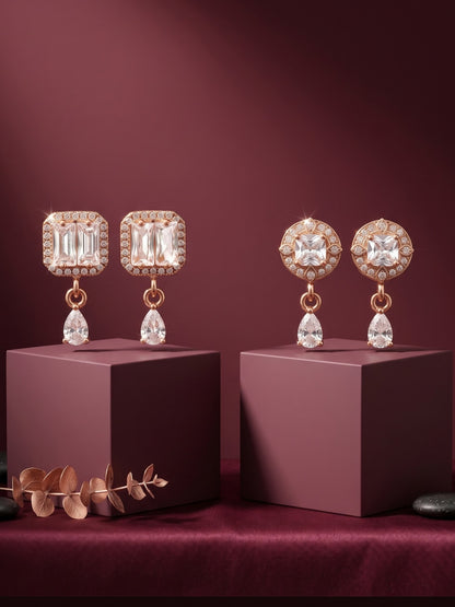 Elegant Sparkling Stone Stud Earrings Combo for Women and Girls