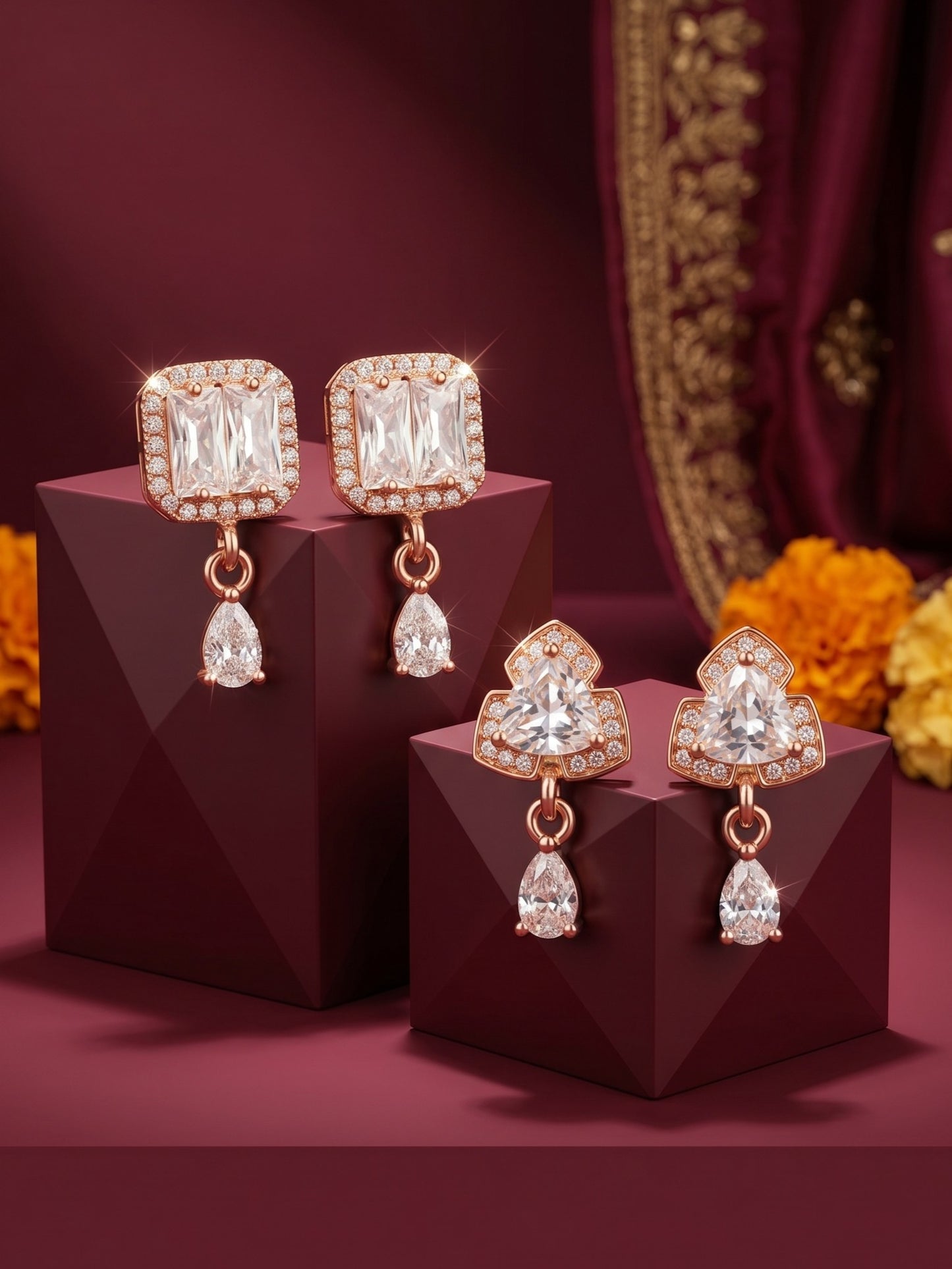 Elegant Sparkling Stone Stud Earrings Combo for Women and Girls