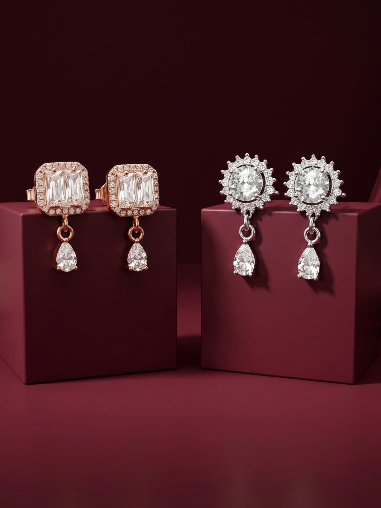 Elegant Sparkling Stone Stud Earrings Combo for Women and Girls
