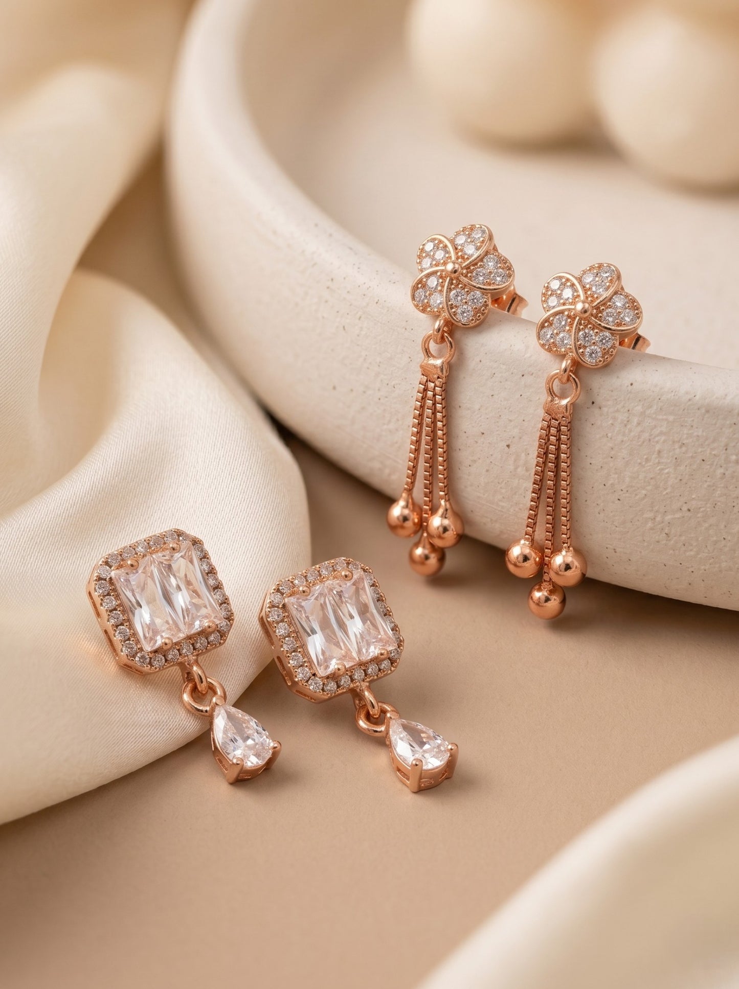 Elegant Sparkling Stone Stud Earrings Combo for Women and Girls