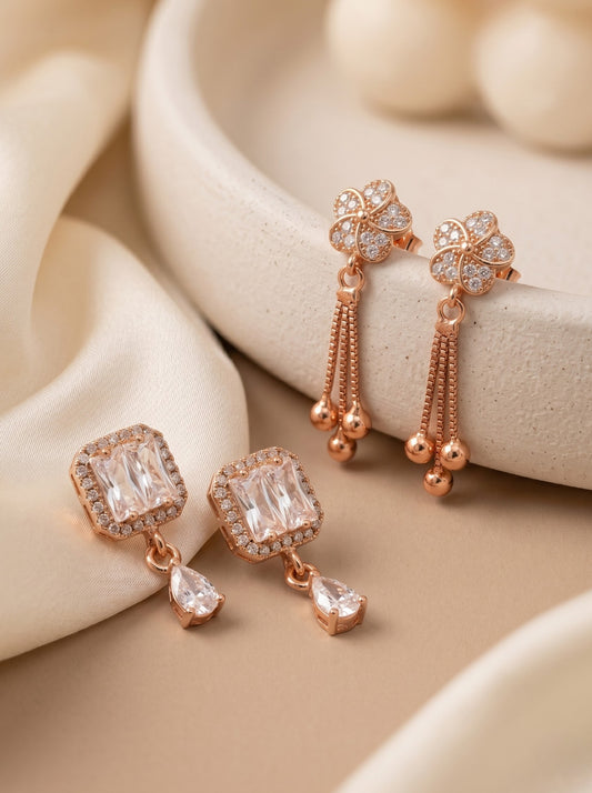 Elegant Sparkling Stone Stud Earrings Combo for Women and Girls