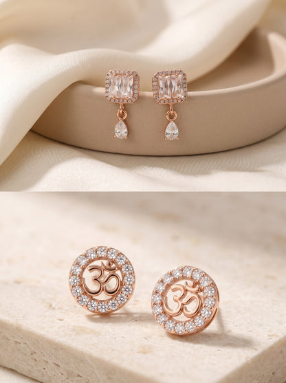 Elegant Sparkling Stone Stud Earrings Combo for Women and Girls
